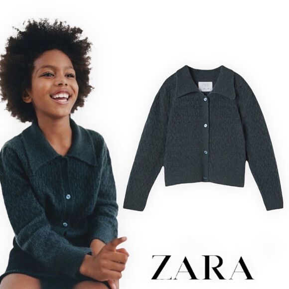 ZARA Kids | Duck Blue | Drop Stitch Knit Cardigan - Picture 1 of 6